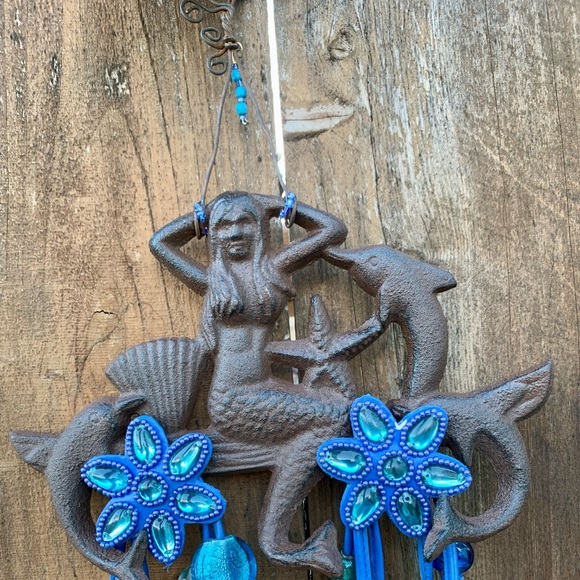 Mermaid, Dolphins & Blue Anemones Sun Catcher Mobile with Foiled Blown Glass - Picture 5 of 13